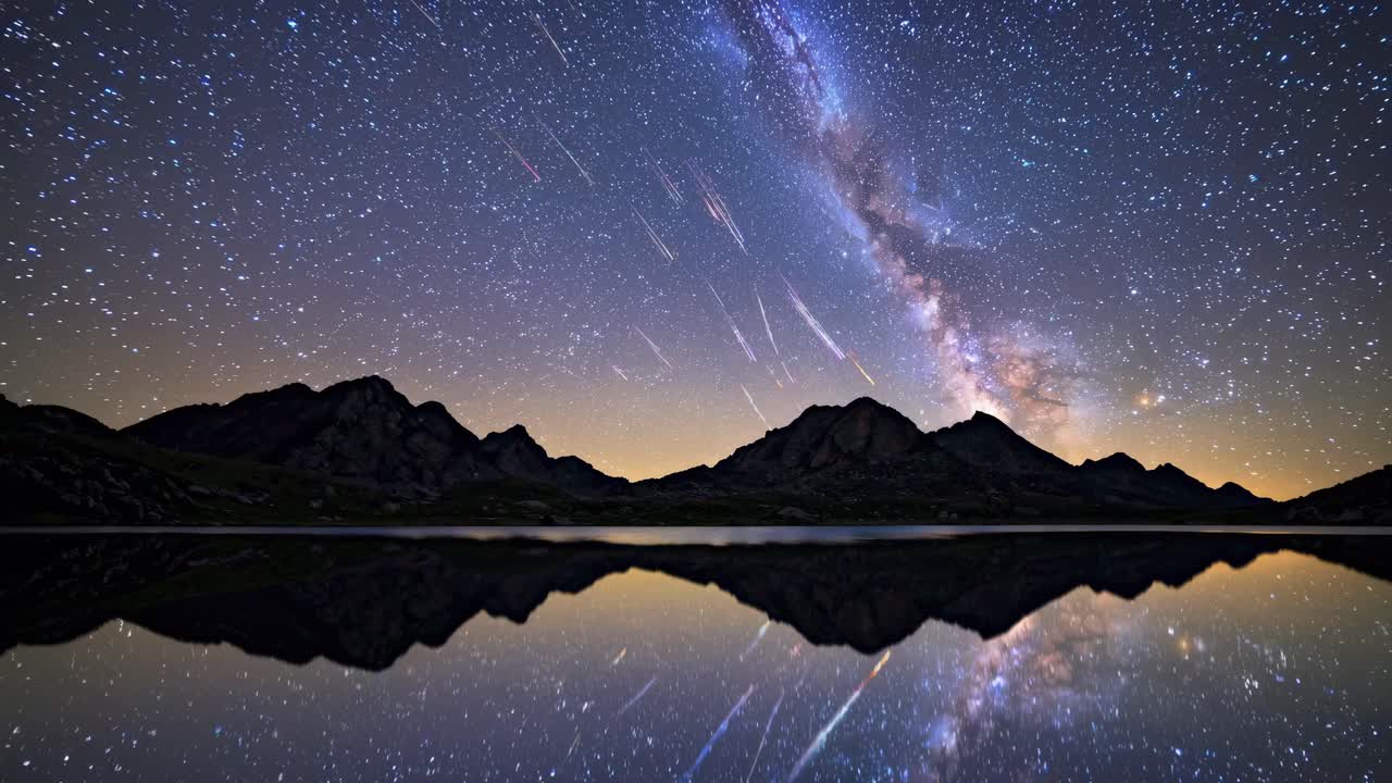 A stunning time-lapse video captures a starry night sky with the Milky Way over mountains