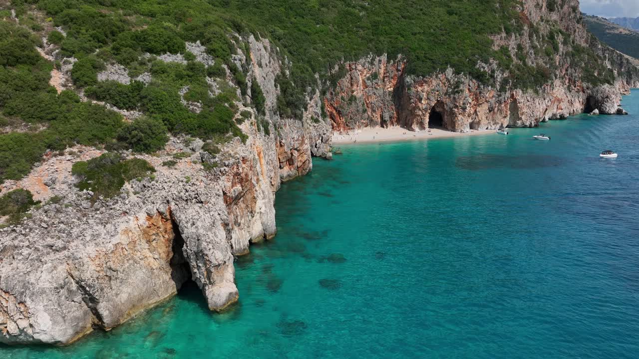 Beautiful Secluded Gjipe Beach and Coastline - Aerial Establishing