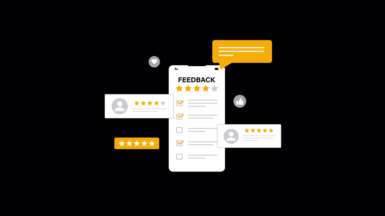 Animated Mobile Phone Displaying Customer Feedback and Star Ratings