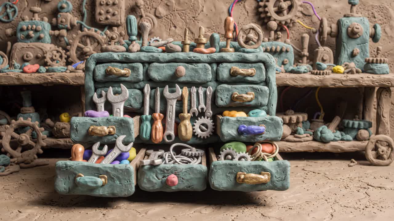 Stop motion lerværktøjskasse, der dukker op og forsvinder