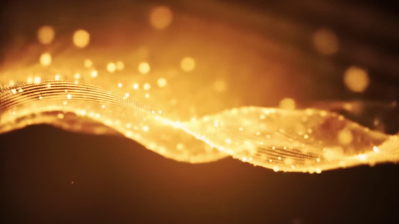 Golden wave patterns move gracefully, illuminating the darkness with vibrant energy. This dynamic display invites viewers to explore the beauty of light and movement.