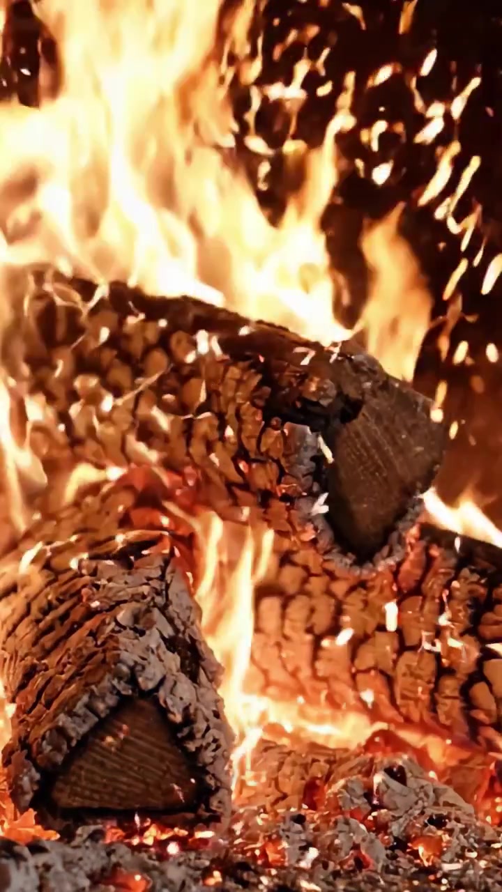 Fiamme vivaci che danzano attorno ai ceppi in un accogliente camino, creando un'atmosfera calda perfetta per il relax e per riunirsi attorno al fuoco.
