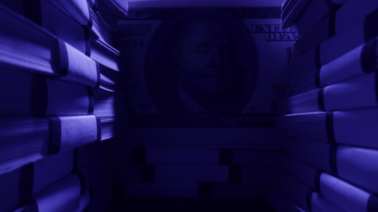 Specialised police officer Counting dollar banknotes in crime lab, conceptual image. High quality 4k footage