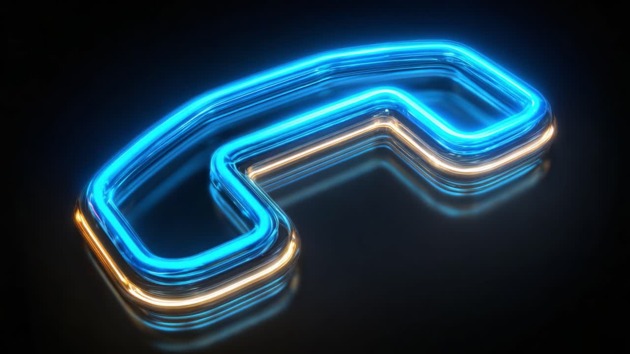 Et lyst neon telefonikon med glatte kanter og en skinnende effekt, perfekt til moderne kommunikationstemaer i digitale designs og reklamer