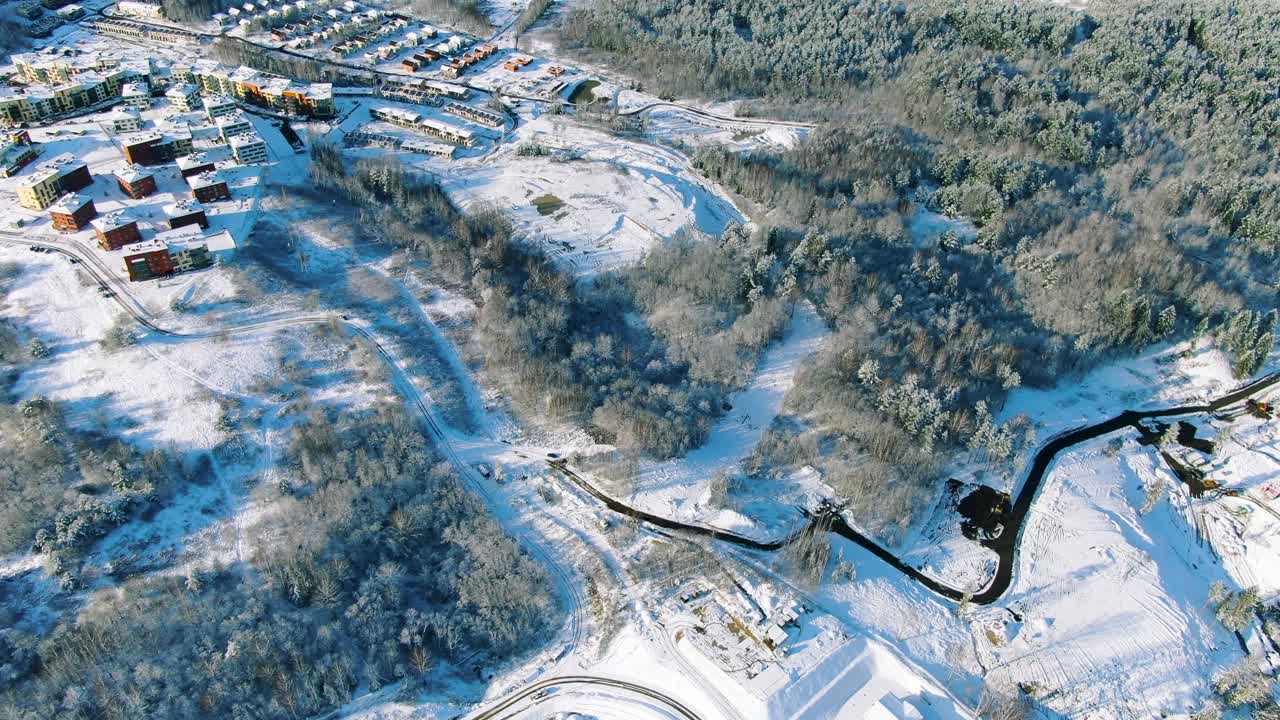 눈 인 교외 풍경 의 공중 풍경