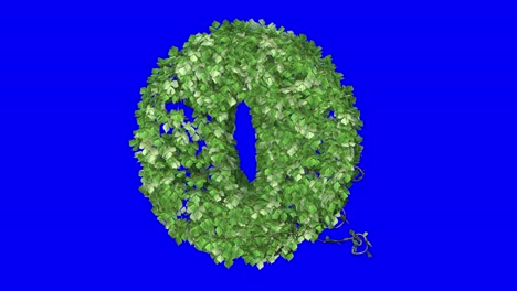 3d leaves forming number 0 with wind effect on blue screen 3d animation