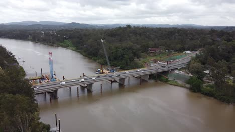 4k drone shot of the new indooroopilly bridge under construction in australia