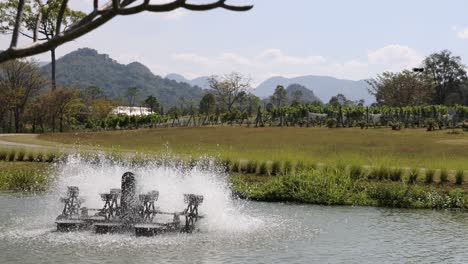 multiple speedboats race on a picturesque lake