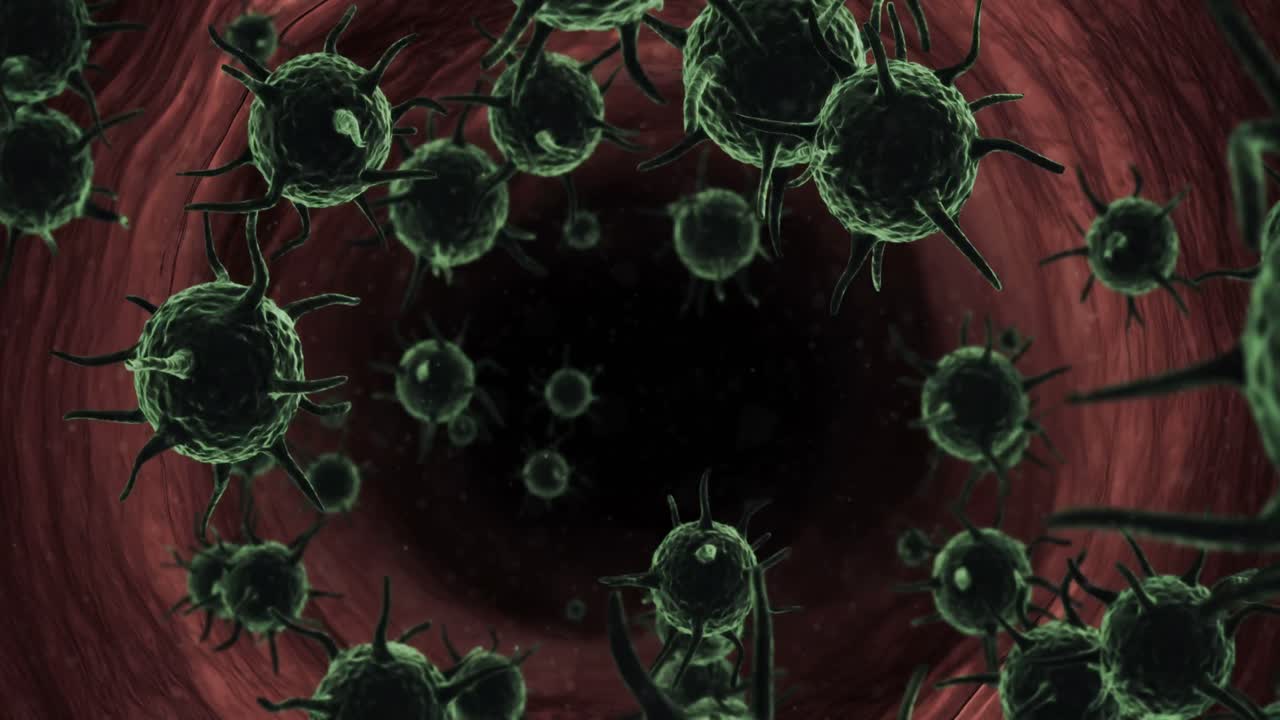 células virales generadas digitalmente que fluyen a través de la arteria