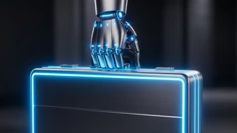 futuristic robot hand holding a glowing briefcase: a stunning representation of technology and innovation in the age of robotics and automation