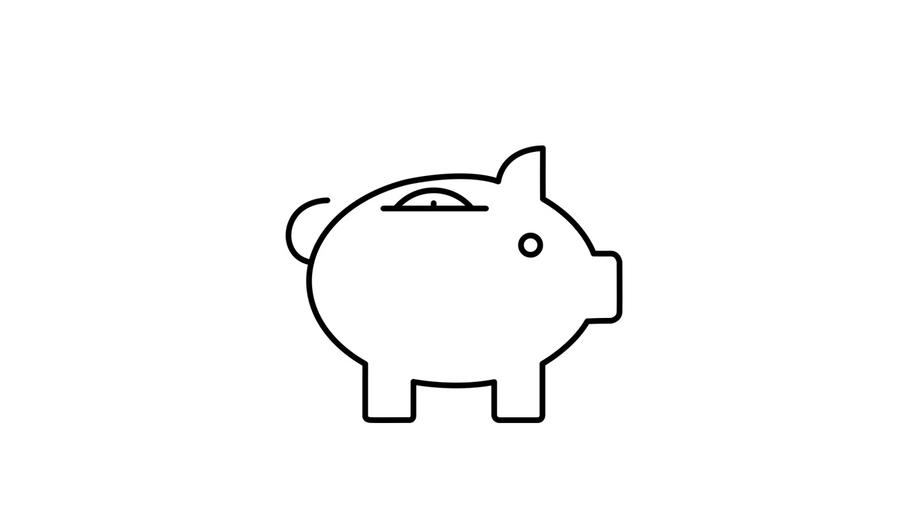 Animated Line Art of Coin Dropping into Piggy Bank