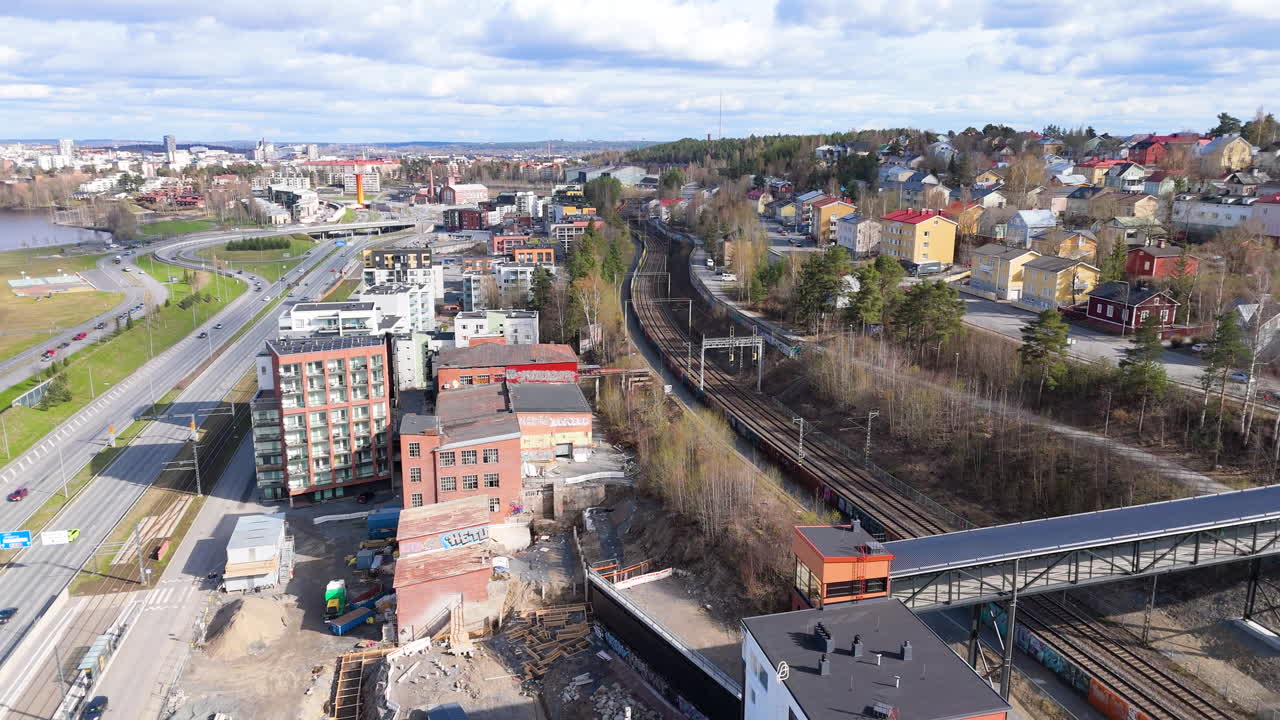 Nordic city in the summer. View of the santalahti, and city center and Pispala regions. Bridge connecting Santalahti and pispala areas.