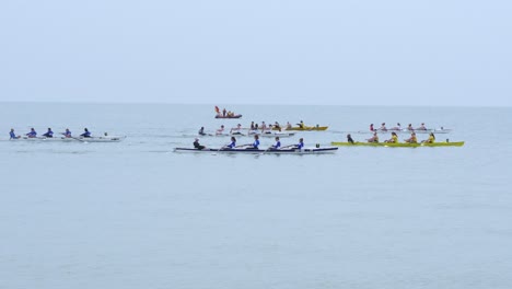 row boats rowing and racing in ocean of english beach uk britain england 3840x2160 4k