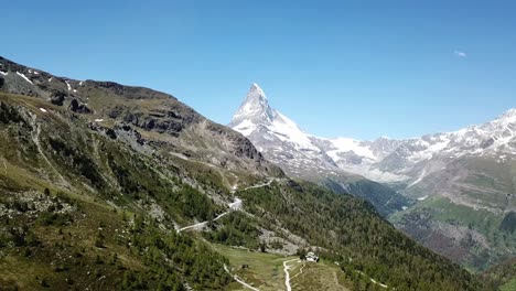 aerial view of the pyramidal peak matterhorn in the horizon, zermatt, switzerland