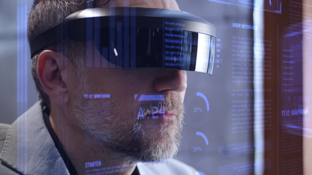 Man using holographic technology