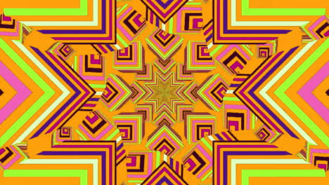 hypnotic multicolored shapes animate against yellow in a digital video.