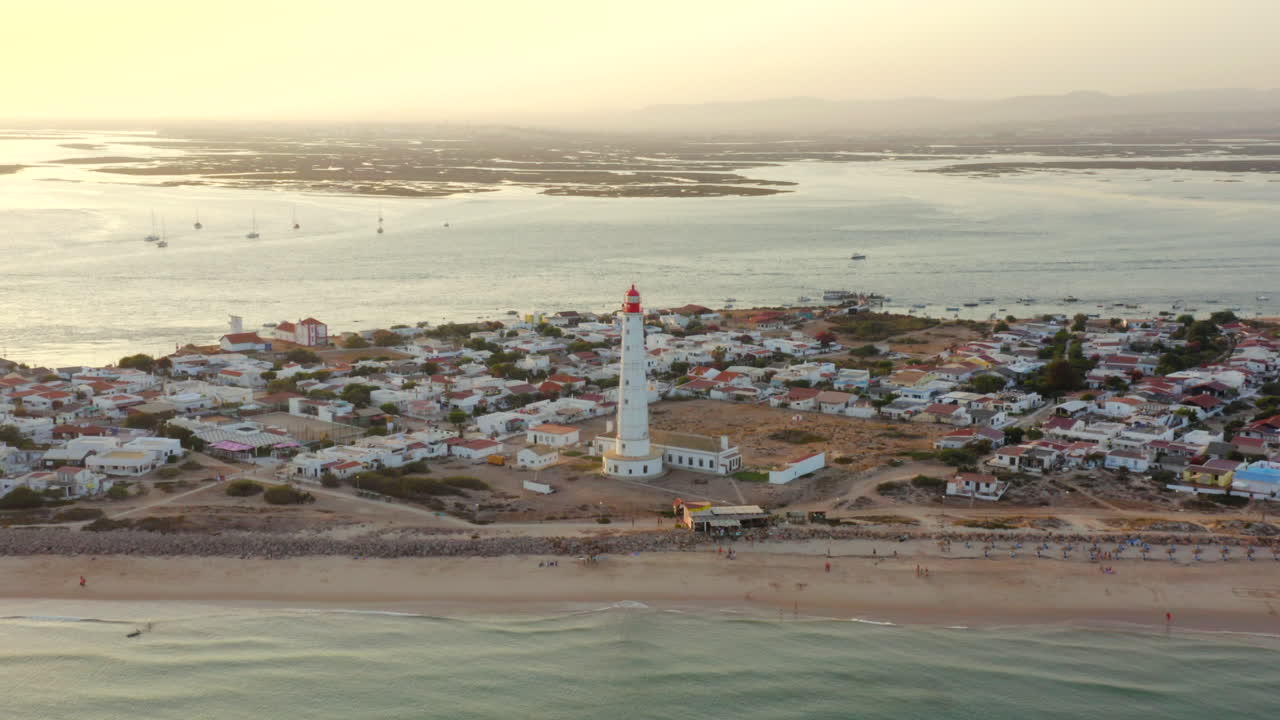 Aerial View Ilha do Farol Lighthouse Faro Algarve Portugal Sunset Glow
