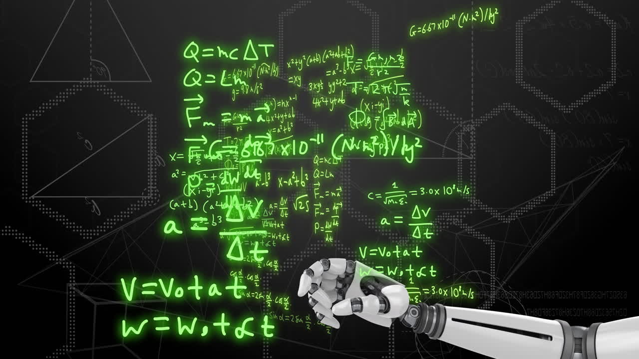 Animation of scientific data processing over dark background