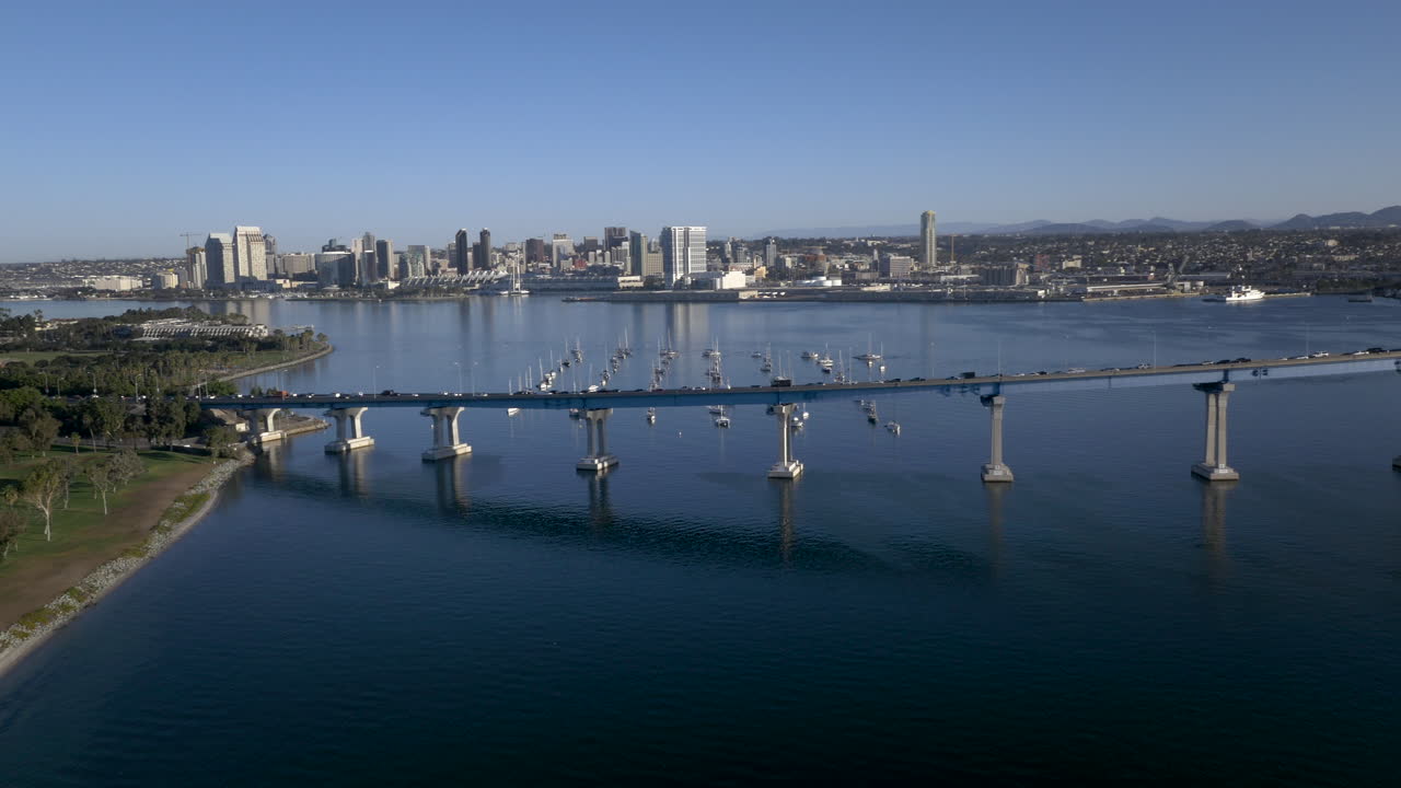 Aerial View of Coronado Bridge and San Diego Skyline