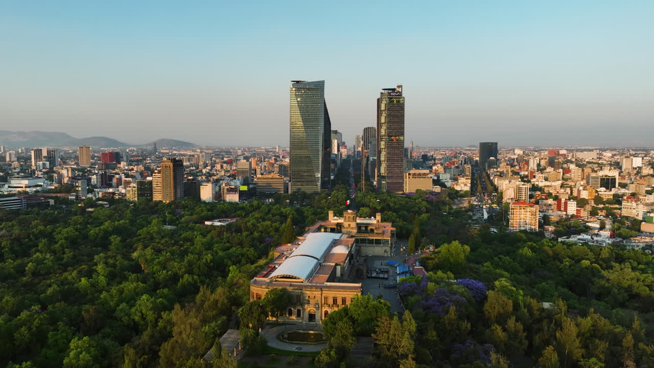 Aerial View of Mexico City Skyline and Park