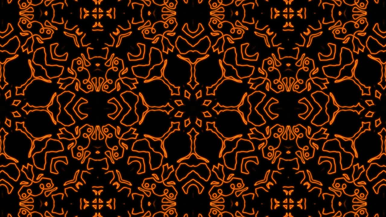 Abstract orange geometric seamless pattern background. Abstract Stripes Kaleidoscope Loop. Fast Psychedelic Colorful Kaleidoscope VJ background. Disco Abstract Motion Background. Kaleidoscope effect