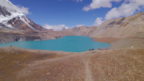 annapurna circuit nepal tourism, nepal country asset, landscape drone shot world's highest altitude lake blue environment, global warming, mountains, 4k