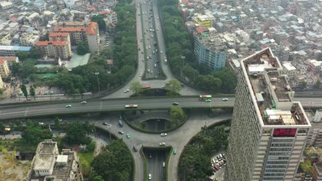 day time guangzhou city traffic street road circle interchange aerial panorama 4k china