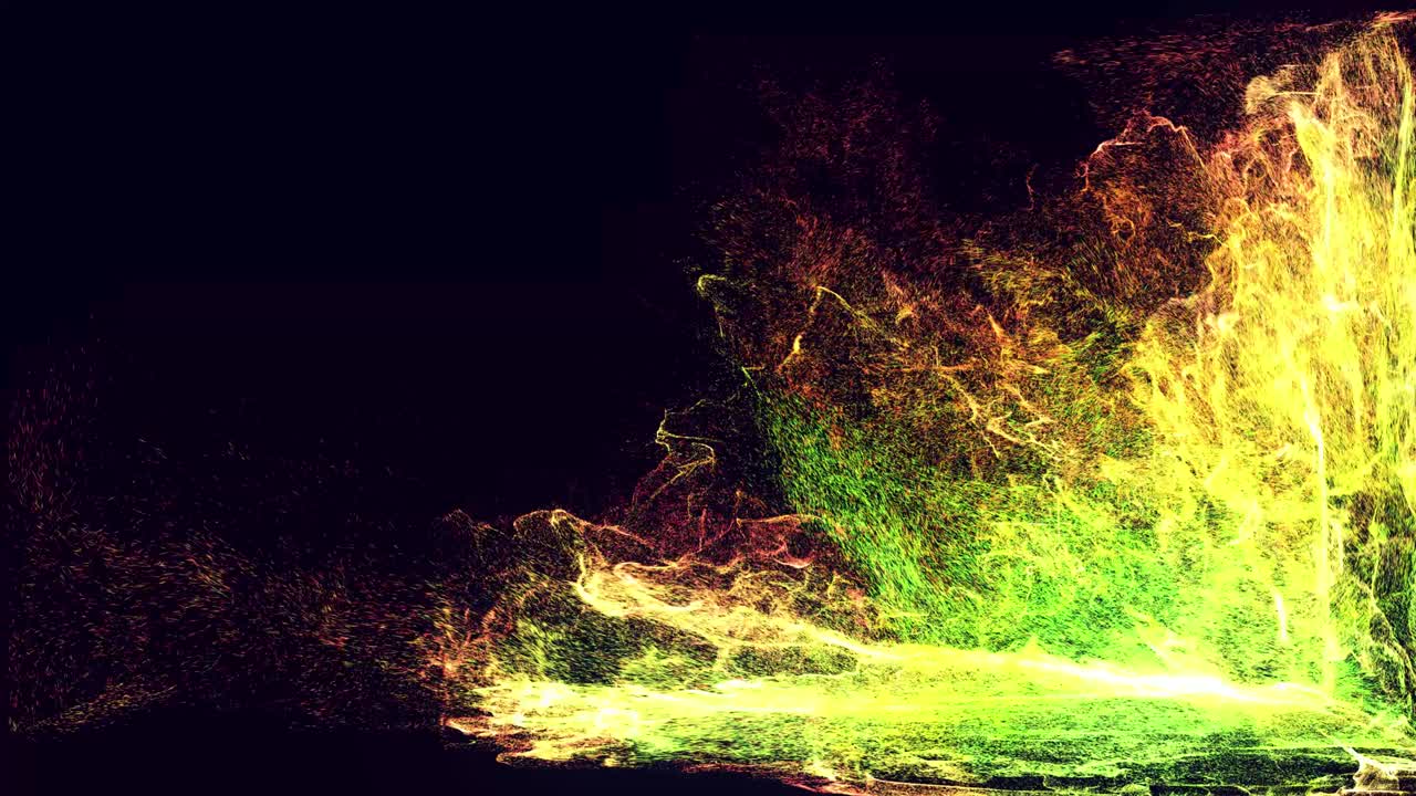 colorido hermoso bg con partículas mágicas lambent. partículas de brillo se extienden como efecto de tinta. luma mate como canal alfa. emisor emiten remolino de partículas de brilla forman la estructura de la nube de tinta.