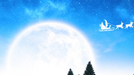 animation of santa claus in sleigh being pulled by reindeers on green screen background