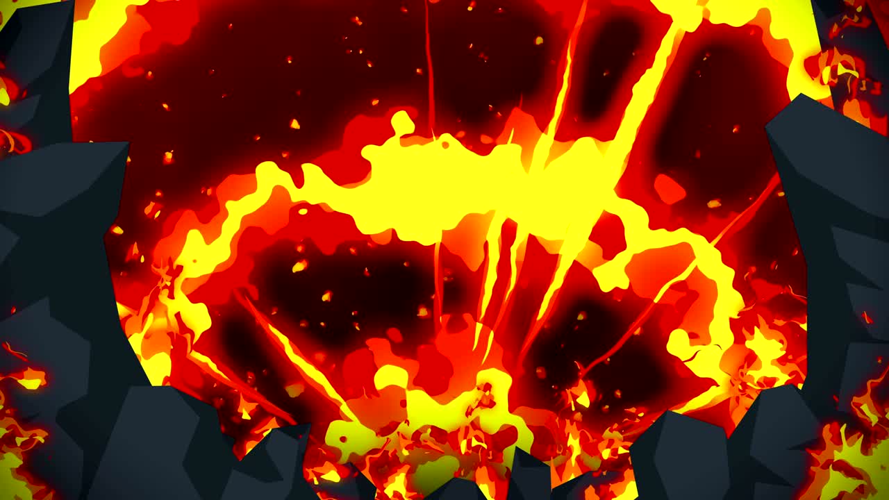 만화 불 애니메이션. 불꽃 루프 배경. 경쟁. 전투 게임.