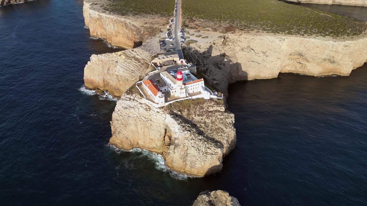 Aerial View of Lighthouse on a Rocky Coast