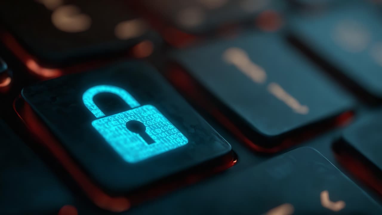 A Close-Up Perspective on a Lit Keyboard Key Featuring a Lock Icon, Symbolizing Digital Security and Protection in Modern Technological Environments
