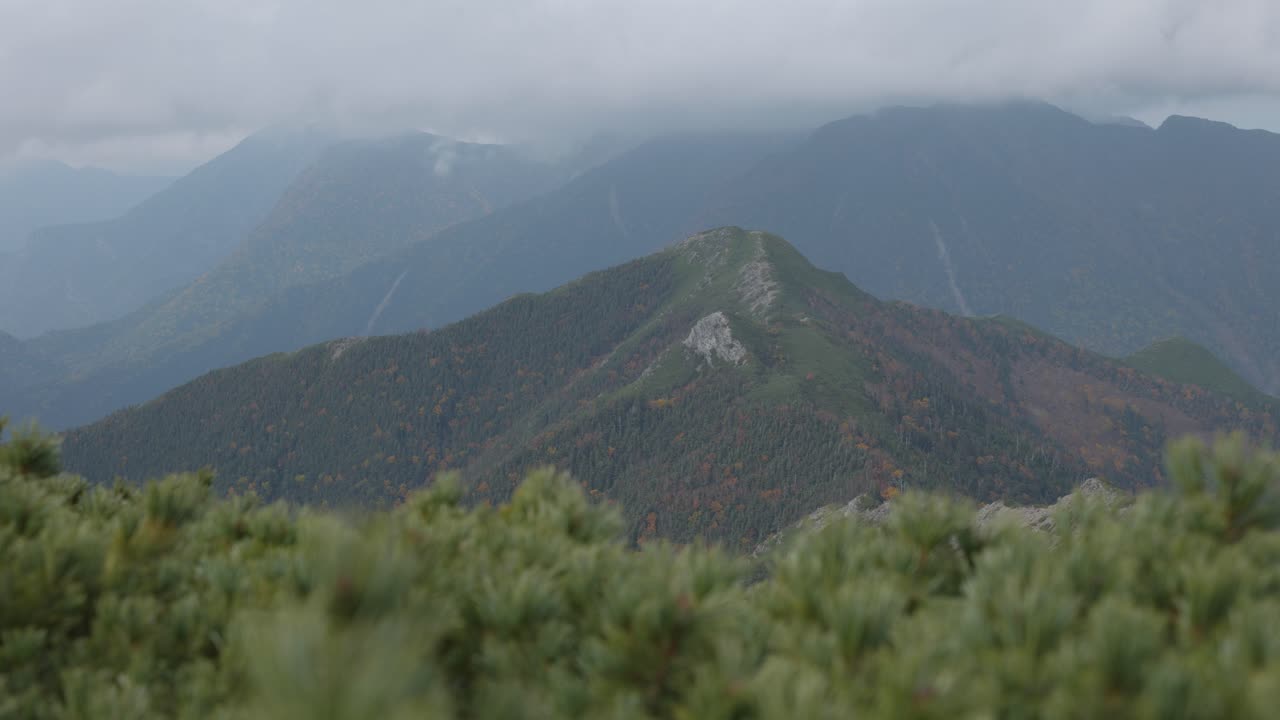 Views of mountain range on Kitakdake hike in Japanese Alps, Japan