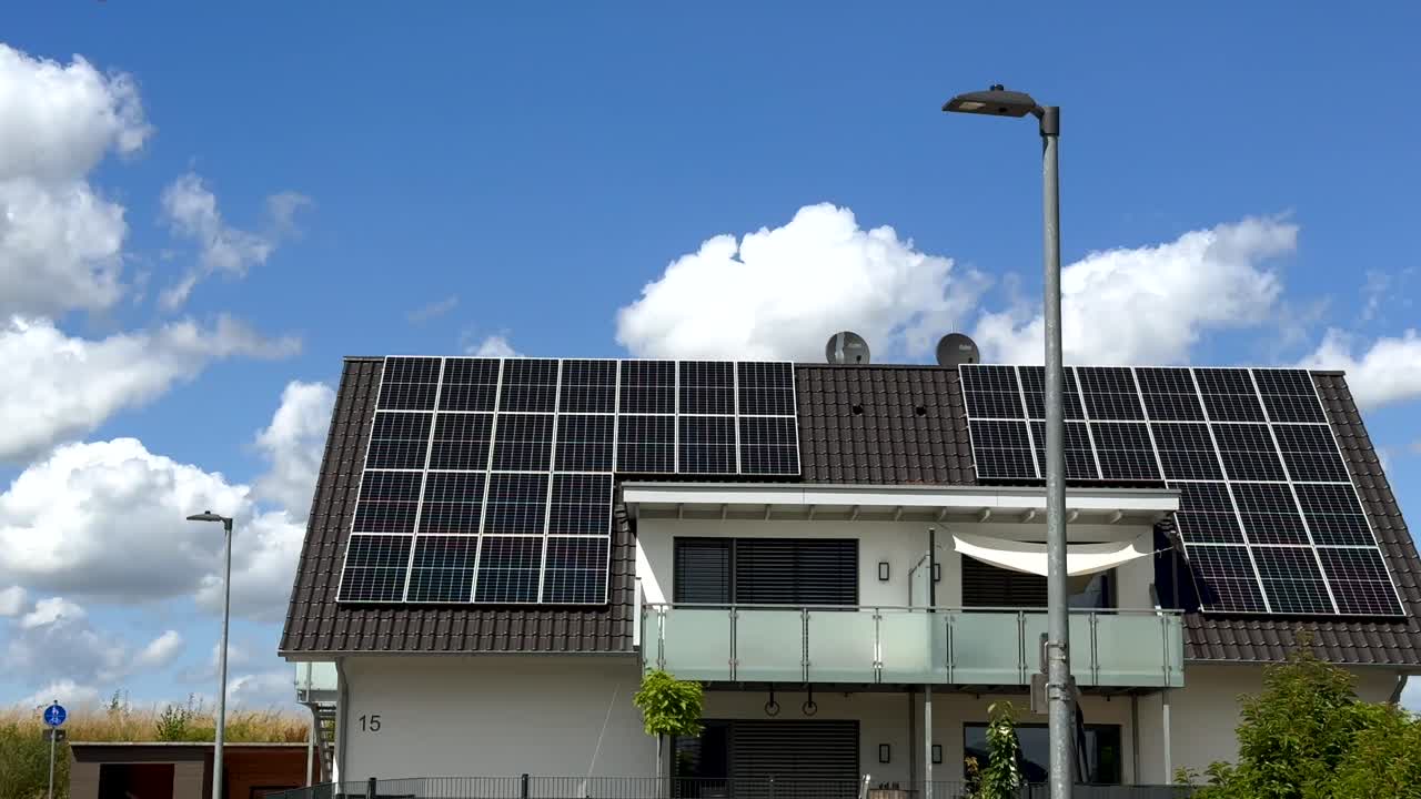Modern House with Solar Panels on Roof