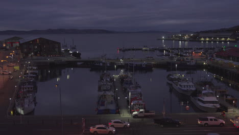 port of hobart at night, tasmania, australia