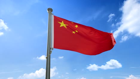 la bandera de china revoloteando en el viento