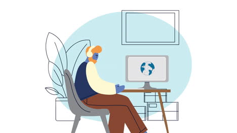 man seated using desktop animation