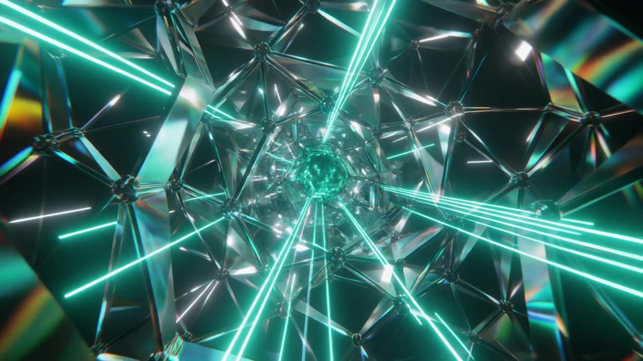 Abstract 3D Tunnel with Glowing Green Laser Beams