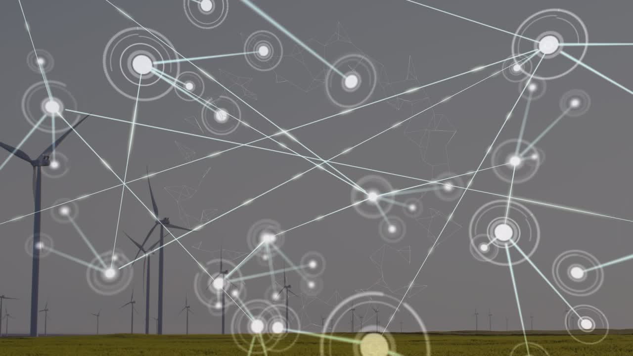 Animazione di una rete di connessioni su turbine eoliche