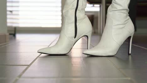 white faux leather high heels stiletto boots