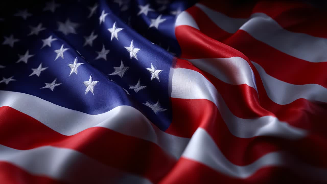 A Detailed Perspective of a Flowing American Flag Captured in Stunning Close-Up, Showcasing the Vibrant Colors, Intricate Patterns, and the Symbolism Behind This Iconic Banner Representing Freedom and Unity