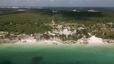 drone-fly-above-Tulum-Ruins-ancient-Maya-empire-in-Mexico-holiday-travel-destination