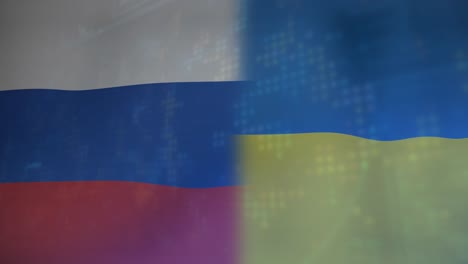 Animation-Des-Scanbereichs-Und-6G-Text-über-Ukrainischen-Und-Russischen-Flaggen