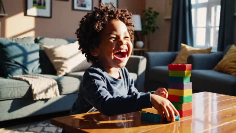 happy child playing with blocks