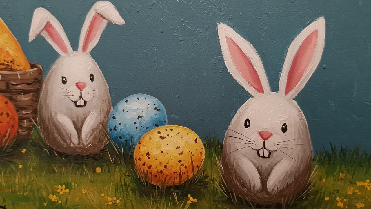 Joyful Bunnies Surrounded by Colorful Eggs in a Whimsical Spring Scene of Playful Artistry That Captures the Essence of Easter Celebrations and Festivities