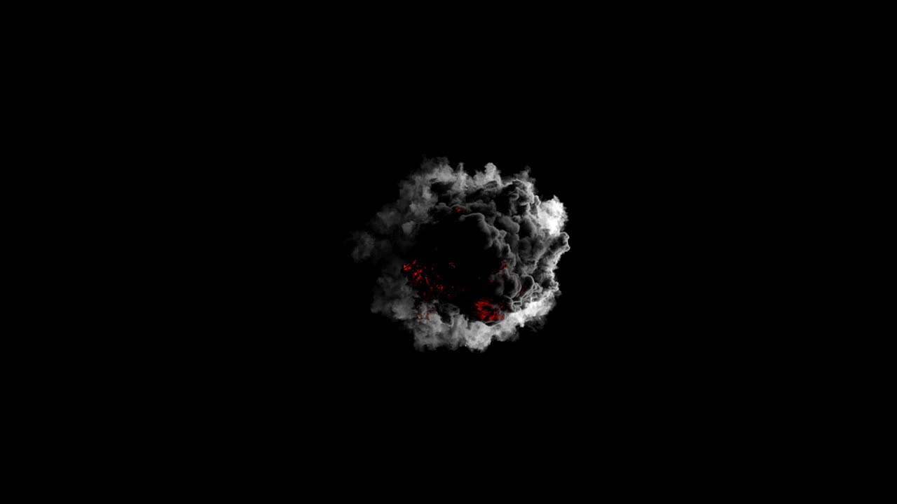animación realista en 3d de la explosión de una bomba con fuego, humo y nubes de hongos