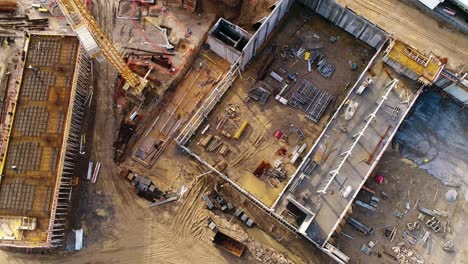 Construction Crane and Workers Top View
