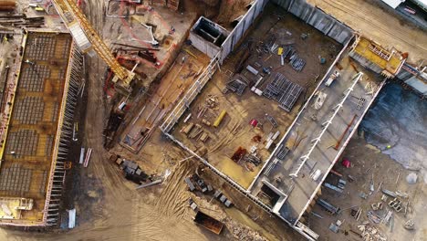 construction crane and workers top view