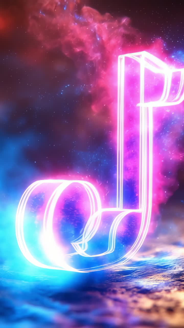 Bright neon key glowing in a dark space. A vibrant neon key floats amidst colorful swirling mist in a dark background, creating a mystical atmosphere.