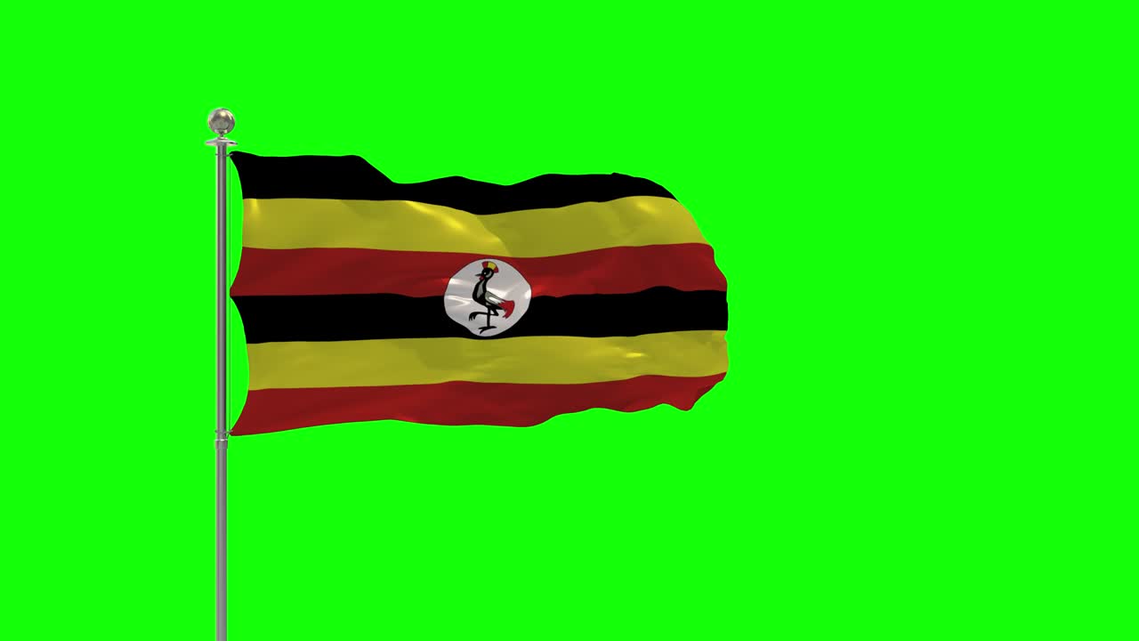 uganda ilustración en 3d de la bandera ondeando en un poste con llave de croma